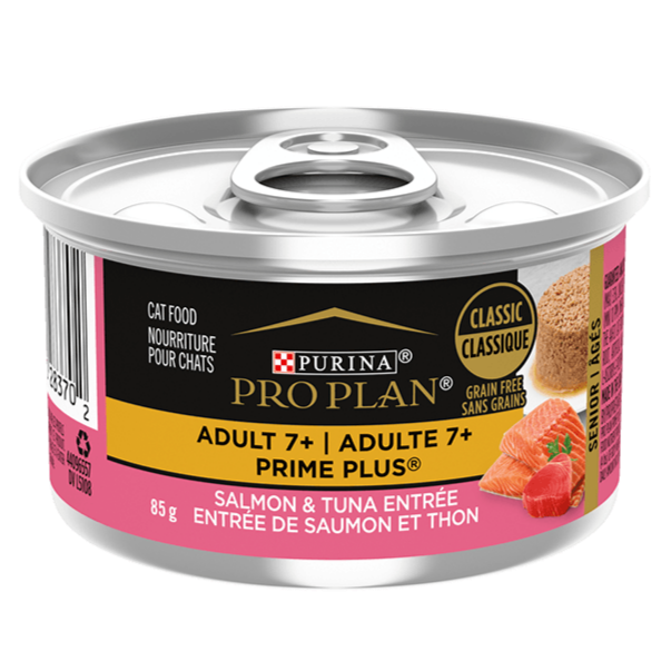 Purina Pro Plan Prime Plus Adult 7+ Canned Cat Food Entree with Salmon and Tuna, 85g - Premium Wet Food for Senior Felines