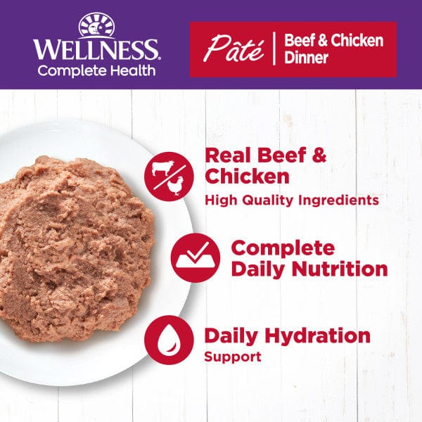Wellness Complete Health Canned Grain - Free Pate Dinner Cat Food with Real Beef and Chicken, 5.5 Ounce
