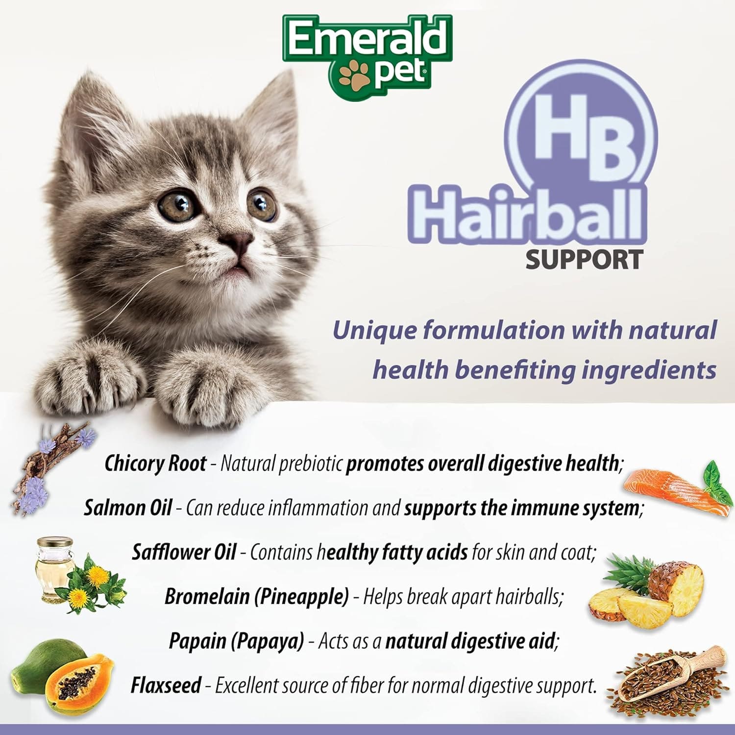 Emerald Pet Premium Feline Health Dietary Chews for Effective Hairball Support