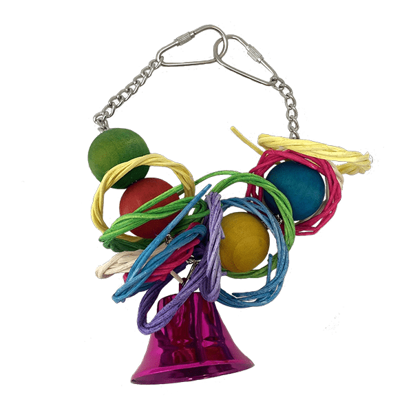 Colorful Wicker Circle Bird Toy with Metal Chain, Wood Spheres and Bell