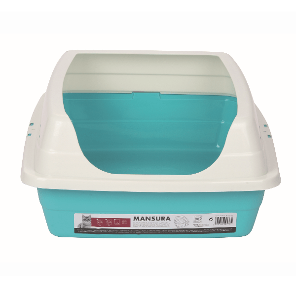 M-PETS Mansura Rimmed Cat Litter Tray in Green and Blue