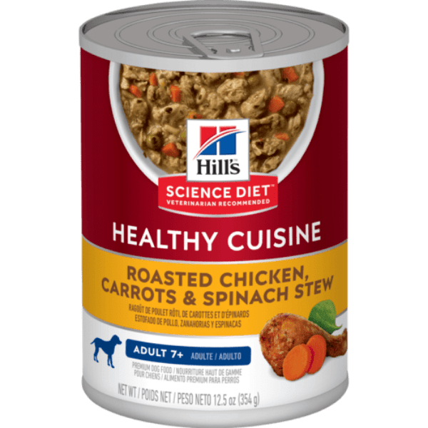 Hill's Science Diet Canned Dog Food for Adult Dogs 7+ - Roasted Chicken, Carrots & Spinach Stew, 12.5oz