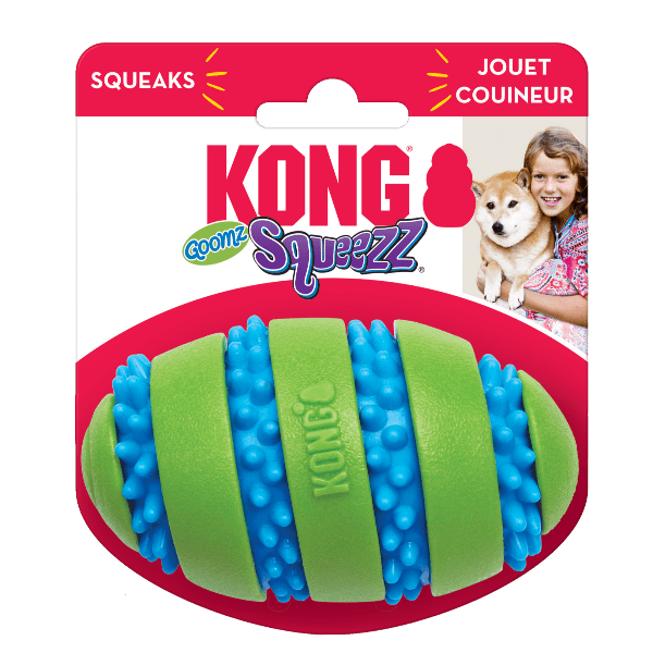 KONG Squeezz Goomz Interactive Football-Style Dog Toy for Light to Moderate Chewers