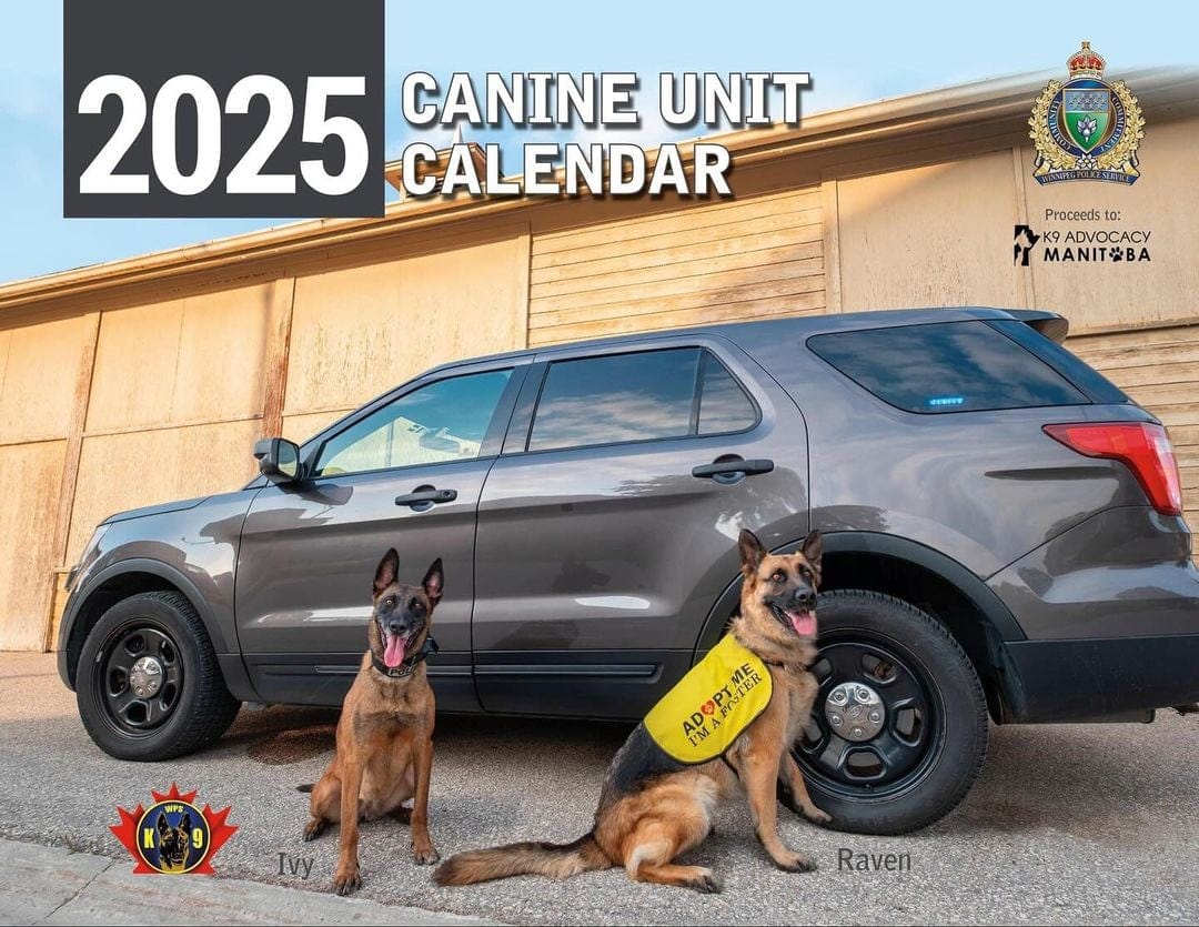 2025 Calendar Featuring the Winnipeg Police Service Canine Unit and Their Canine Partners