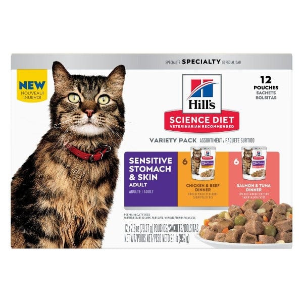 Hill's Science Diet Adult Cat Food Pouch Variety Pack for Sensitive Stomach & Skin