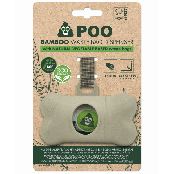 M-PETS Lightweight Bamboo Dog Waste Bag Dispenser with 15 Eco - Friendly Bags