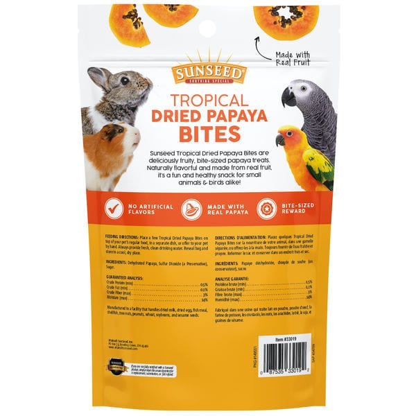 Sunseed Tropical Dried Papaya Bites - Healthy and Tasty Snack for Small Animals and Birds