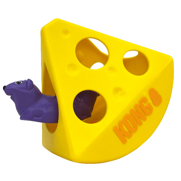 KONG Brand Interactive Cheese-shaped Rewards Rocker Cat Toy with Inner Mouse and Bell