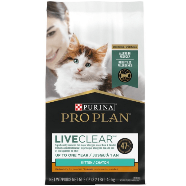 Purina Pro Plan Specialized LiveClear Chicken & Rice High - Protein 3.2lb Dry Kitten Food for Allergen Reduction
