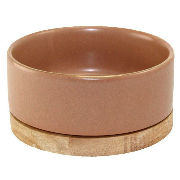 Elegant Glazed Pet Bowl Set with Wooden Stand