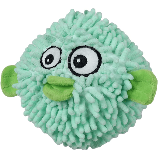 Tender-tuffs Soft and Durable Pufferfish Shaped Plush Dog Toy for Active Canines