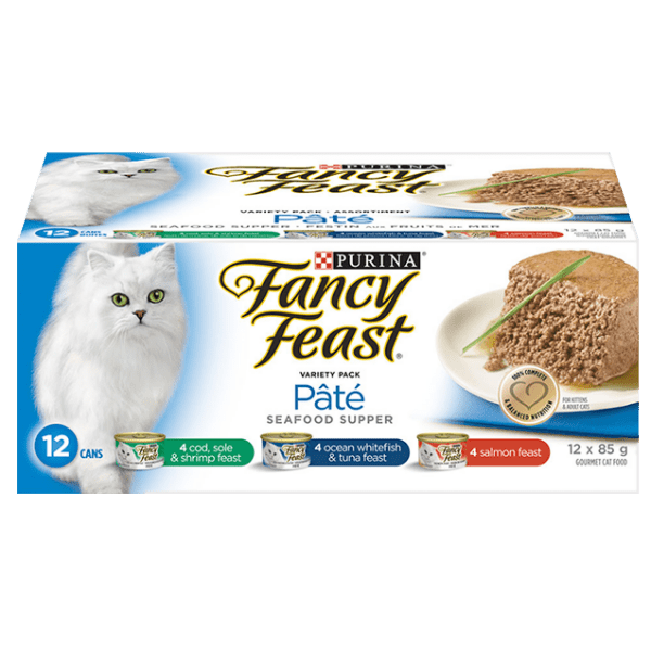 Purina Fancy Feast Gourmet Seafood Supper Pate Canned Cat Food Variety Pack for Cats of All Ages