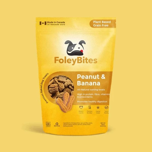 Premium Baked Foley Bites Dog Treats with Peanut and Banana Flavors