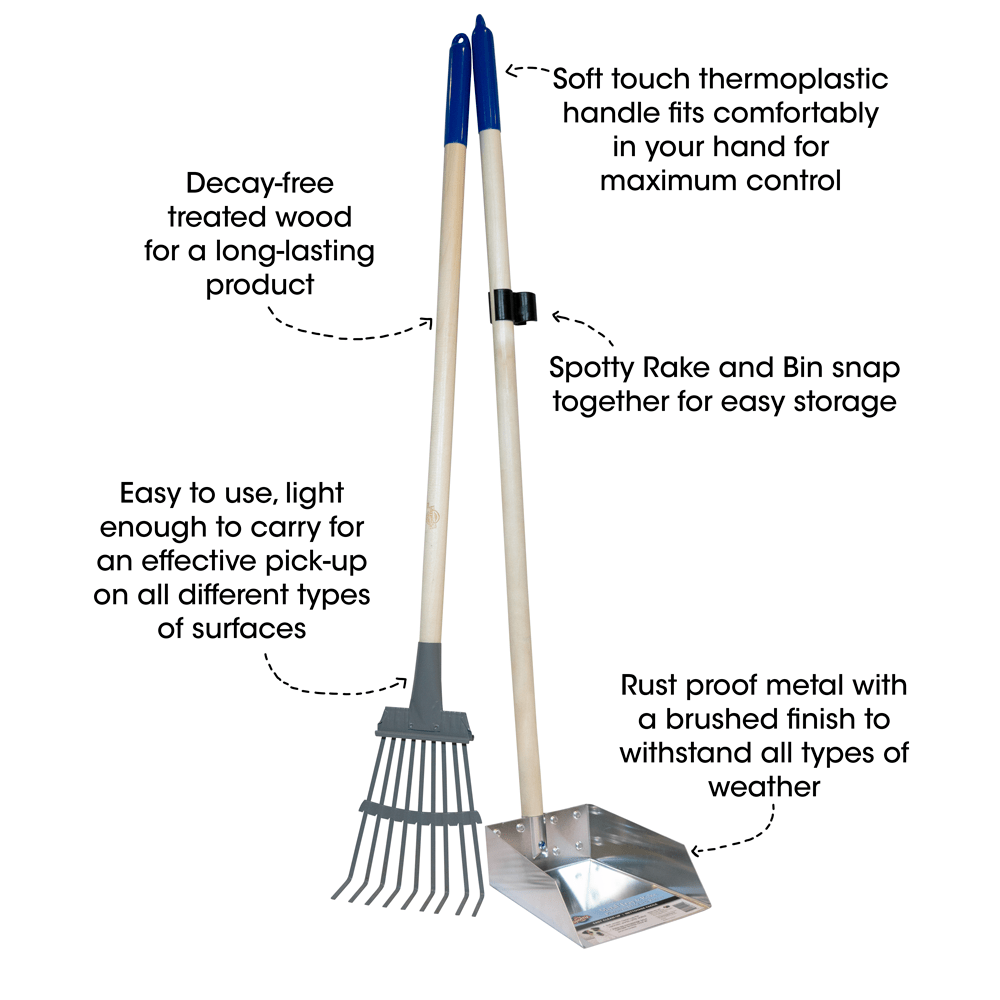 Durable Spotty Metal Dog Poop Scooping Tray and Rake Set