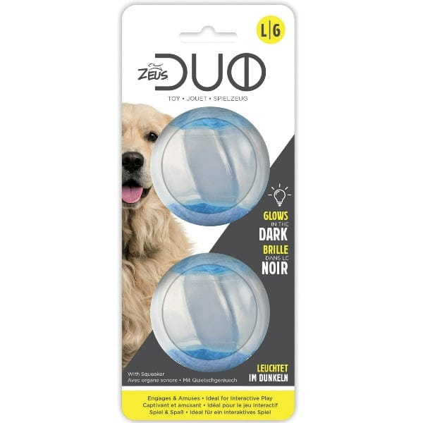 Large 2-Pack Glow-in-the-Dark Zeus Duo Ball Toy with Squeaker