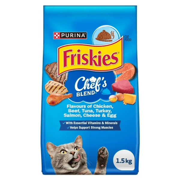 Friskies Chef's Blend High - Quality Dry Cat Food for Adult Cats, 1.5kg Package