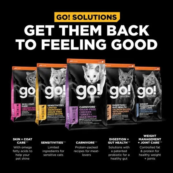 Go! Solutions Carnivore Grain-Free Dry Cat Food with Chicken, Turkey, and Duck Recipe for Optimal Feline Health