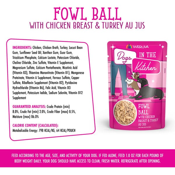 Premium Dog Food - Dogs in the Kitchen Fowl Ball Pouch with Diverse Proteins for Canine Delight