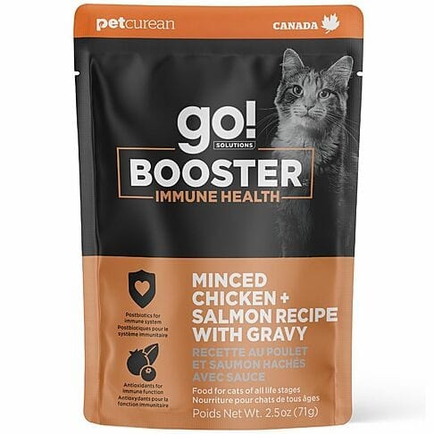 Go! Solutions Immune Booster Wet Cat Food: Minced Chicken + Salmon with Gravy