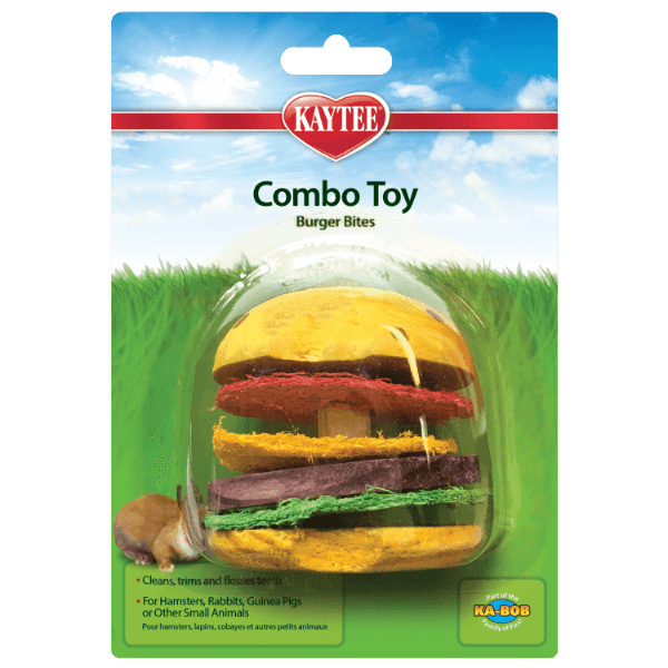 Kaytee Combo Toy for Small Animals: Crispy and Sustainable Wood Hamburger-Shaped Chew Toy