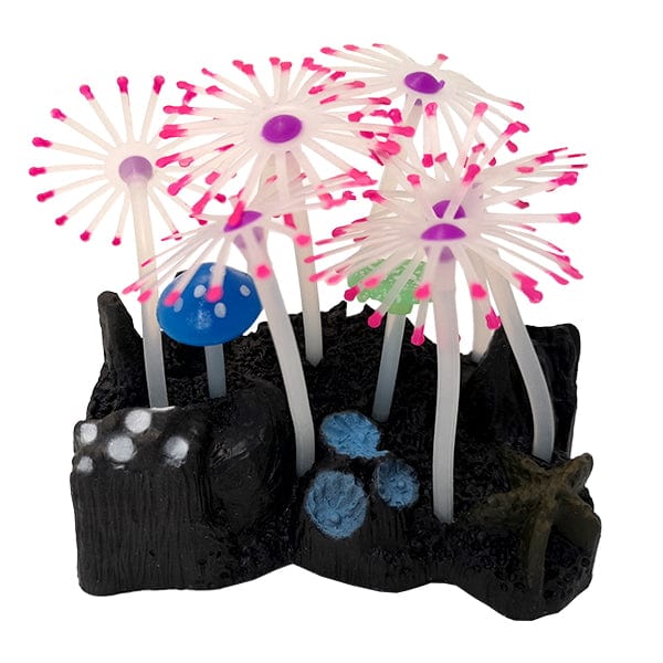 Glow-in-the-Dark Pink/Clear Silicone Mushroom Aquarium Decorations