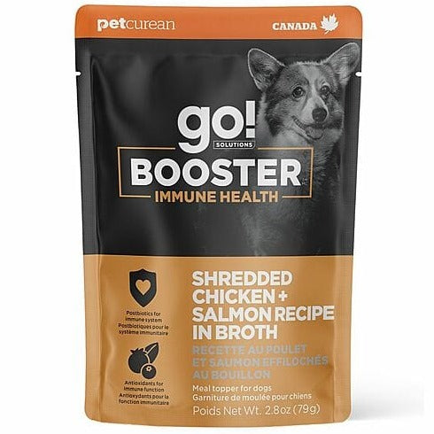 Go! Solutions Booster High - Quality Shredded Chicken and Salmon in Nutritious Bone Broth Dog Food Topper for Enhanced Immune Health