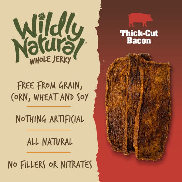 USA-Sourced Wildly Natural Whole Bacon Jerky Strips, Healthy Dog Treats
