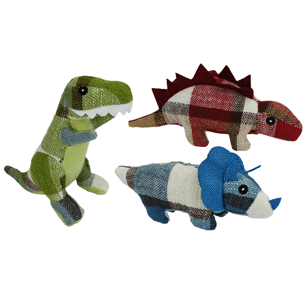Multipet Assorted Cuddle Buddies Plaid - Printed Dinosaur - Shaped Dog Toys