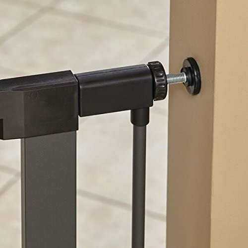 MidWest Durable Steel Pet Gate with Textured Graphite Frame and Decorative Wood Door