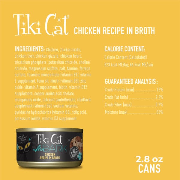 Tiki Cat After Dark Premium Canned Chicken Recipe Cat Food, Single 2.8-Ounce Can or Case of 12