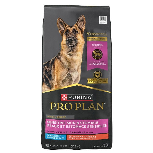 Purina Pro Plan Premium Large Breed Adult Dry Dog Food for Sensitive Skin & Stomach with Salmon & Rice, 34lb Bag