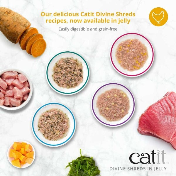 Catit 4-Pack Divine Shreds Canned Cat Food Topper: Tuna, Shirasu & Sweet Potato in Jelly