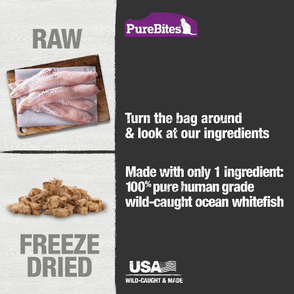 PureBites Freeze Dried Wild-Caught Ocean Whitefish Cat Treats - Premium 20g Snack for Felines