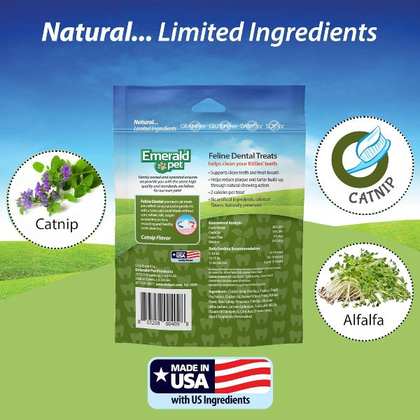 Emerald Pet High - Quality Grain - Free Catnip - Infused Dental Treats for Felines