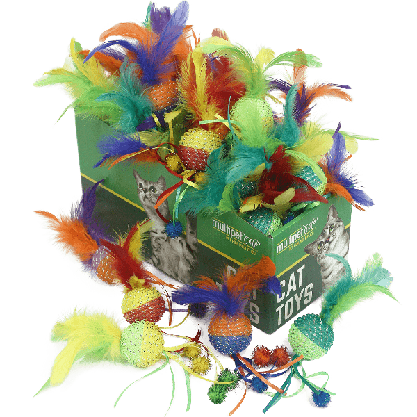 Multipet Glittery Mesh Ball Cat Toy with Attractive Feathers