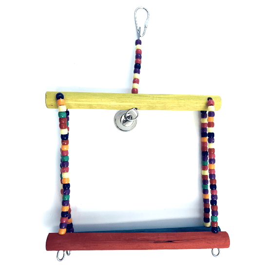 Colorful Wooden Rock n Roll Swing Bird Toy with Beads and Bell