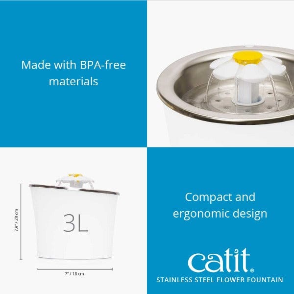 Catit Hygienic Stainless Steel Flower Drinking Fountain with 3 Water Flow Settings