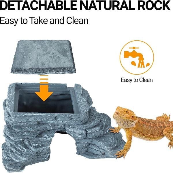 Reptizoo High - Quality Resin Corner Hide Cave with Heat - Absorbing Slate Stone