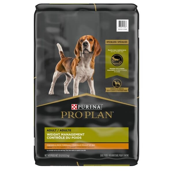 Purina Pro Plan Adult Dry Dog Food with Chicken & Rice Formula for Weight Management, 18 Pound Bag