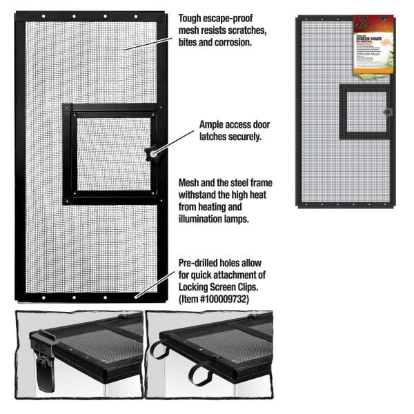 Zilla Metal Screen Cover with Hinged Access Door for Reptile Tanks