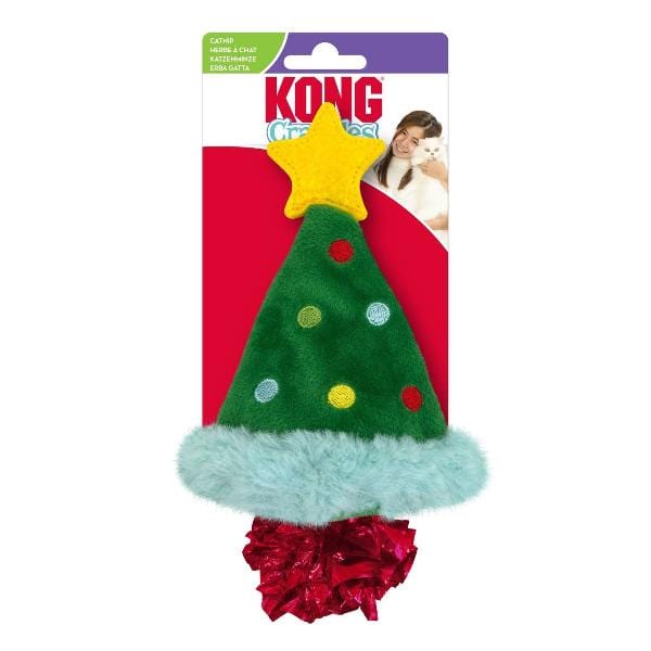 KONG Festive Holiday Crackles Christmas Tree Interactive Cat Toy for Indoor Play