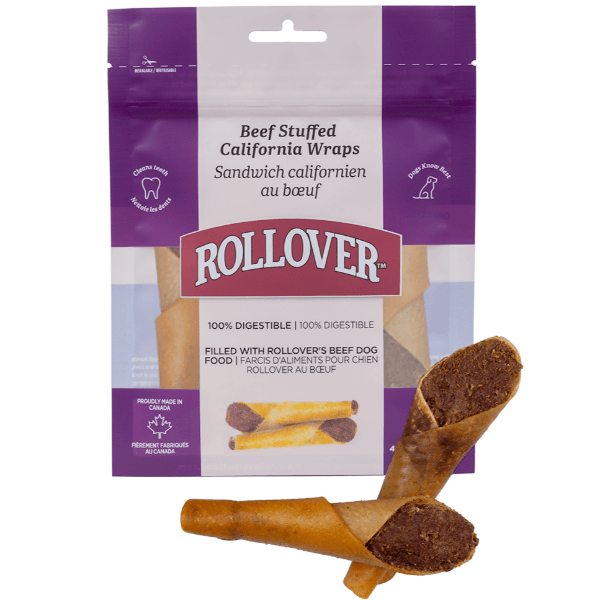 Healthy Beef-Stuffed Rollover Porkhide Wraps Dog Treats