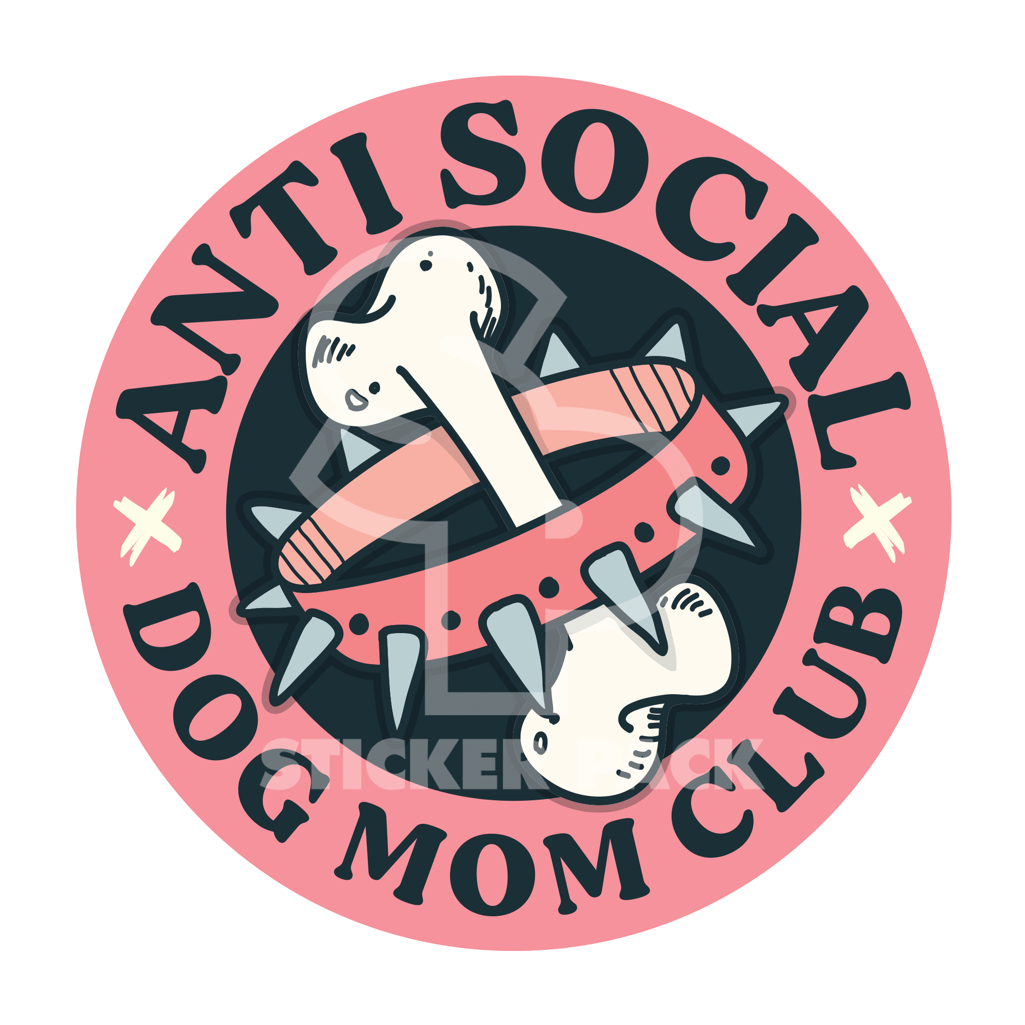 Matte Finish Anti - Social Dog Mom Club Sticker Pack with Small and Large Stickers