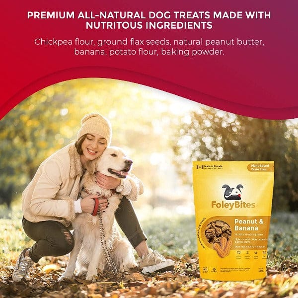 Premium Baked Foley Bites Dog Treats with Peanut and Banana Flavors