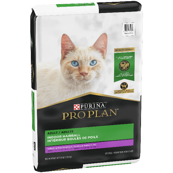 Purina Pro Plan High - Protein Adult Indoor Hairball Control Dry Cat Food with Real Turkey and Rice, 16 - pound Bag