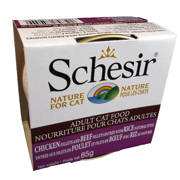 Schesir Natural Style Adult Wet Cat Food Entrée with Succulent Chicken and Beef Fillets and Rice