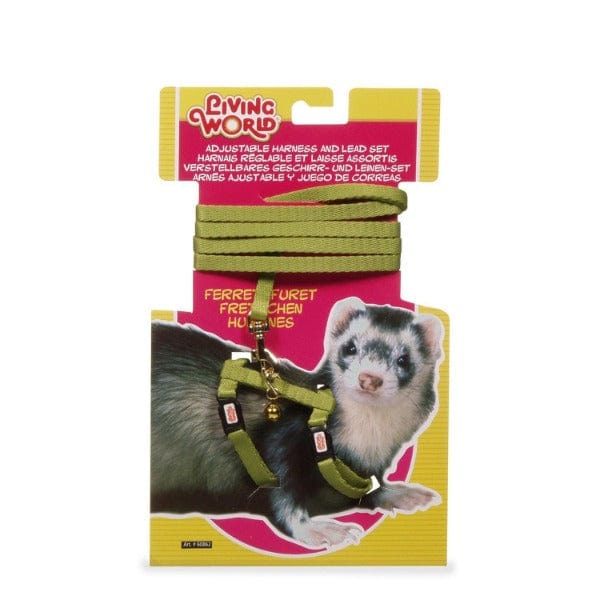 Living World Adjustable Green & Red Harness and Lead Set for Comfortable Ferret Walking