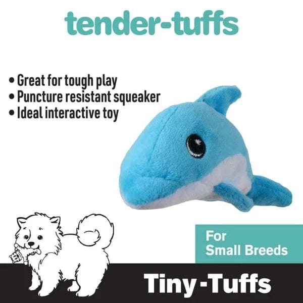 Tender-Tuffs Adorable Tiny Dolphin Plush Interactive Dog Toy for Small Dogs