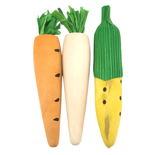 Moss Hollow Wood, Carrot and Corn Toy Chews Trio for Pets