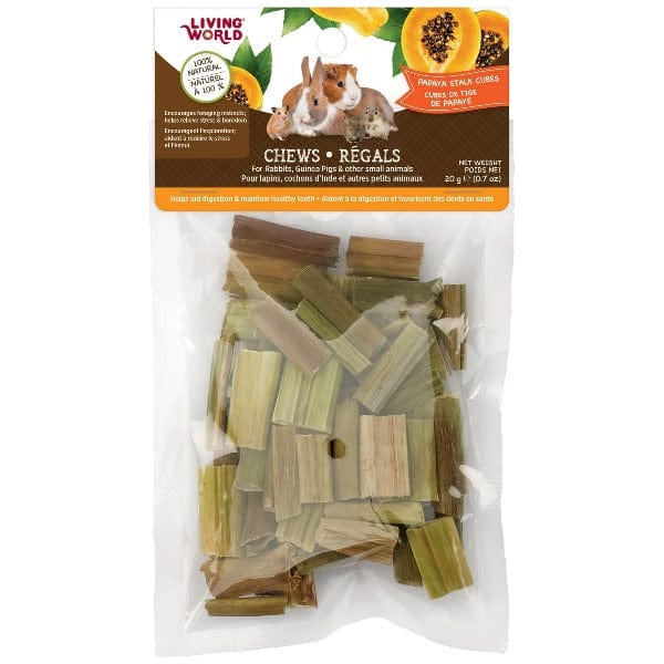 Living World All - Natural Papaya Stalk Cubes Chews, Ideal Treats for Small Animals